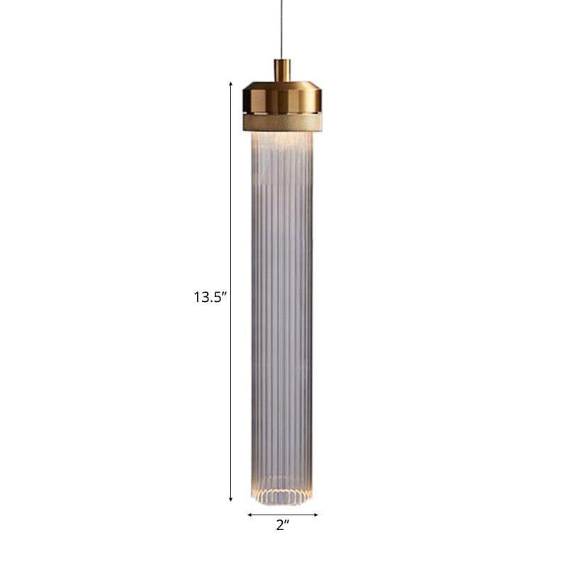 Gold Cylinder Pendant Light With Clear Glass Shade - Perfect For Restaurants & Bedrooms