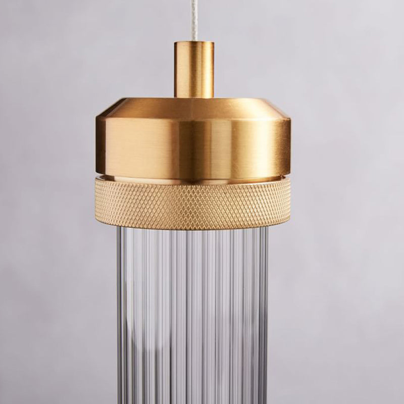 Gold Cylinder Pendant Light With Clear Glass Shade - Perfect For Restaurants & Bedrooms