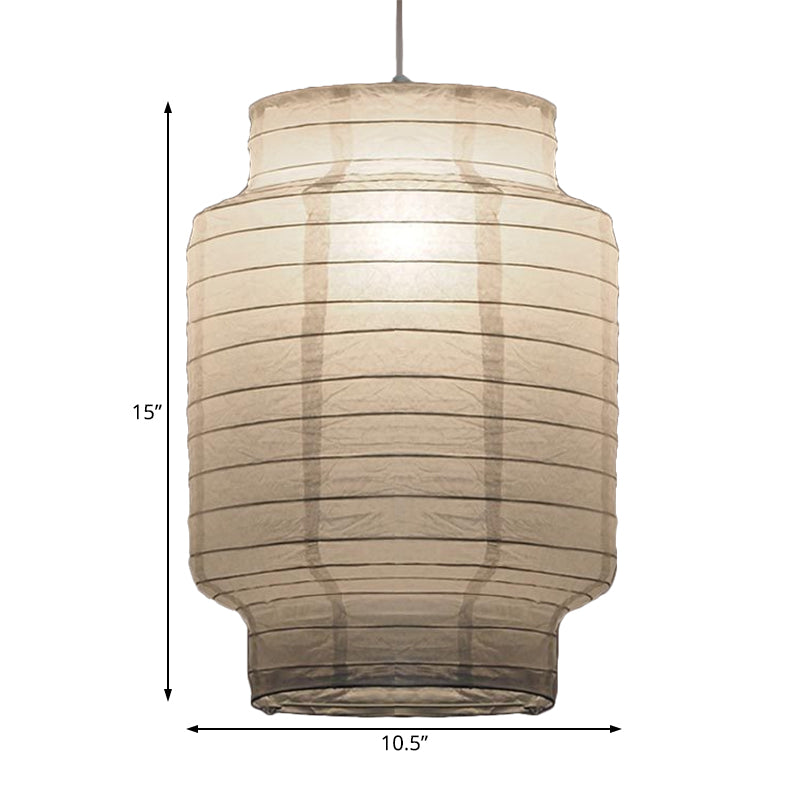 Retro Fabric Lantern Ceiling Pendant - 1-Light White Lamp Kit In 3 Sizes