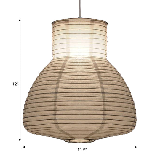 Retro Fabric Lantern Ceiling Pendant - 1-Light White Lamp Kit In 3 Sizes