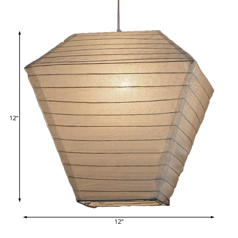 Retro Fabric Lantern Ceiling Pendant - 1-Light White Lamp Kit In 3 Sizes