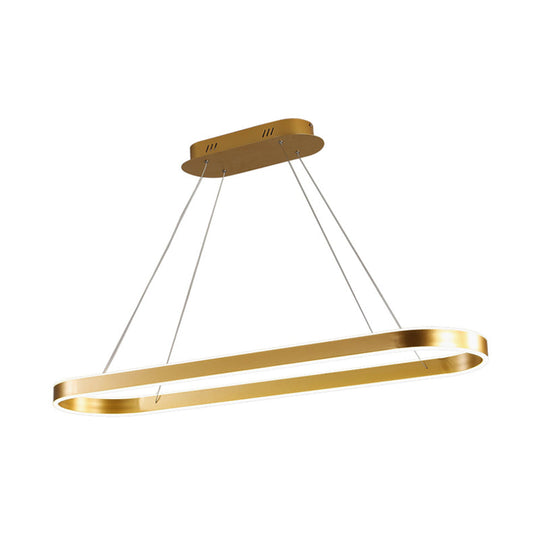Minimalist Oval Led Ceiling Light In Gold/White - 31.5/39/47 Width Warm/White For Island