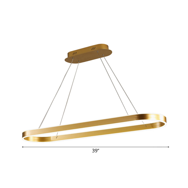 Minimalist Oval Led Ceiling Light In Gold/White - 31.5/39/47 Width Warm/White For Island