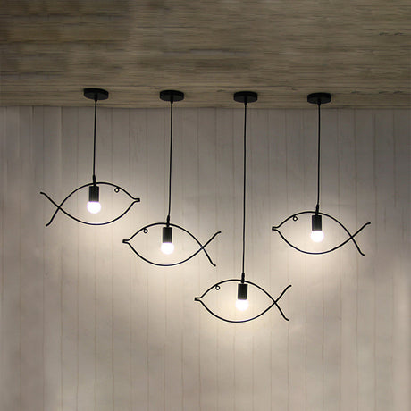 Modern Black Fish-Shaped Metal Pendant Light For Dining Room - 1-Light Ceiling Fixture / A