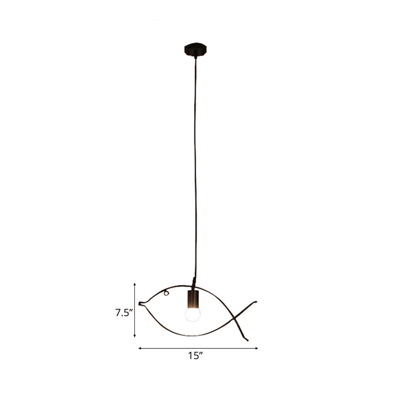 Modern Black Fish-Shaped Metal Pendant Ceiling Light For Dining Room