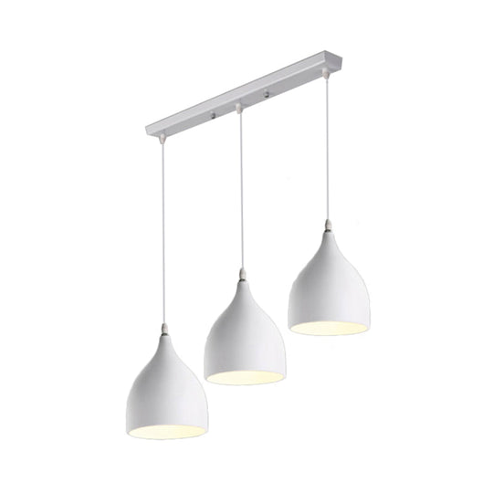 Modern 3-Light Bell Pendant In Black/White Metal With Round/Linear Canopy