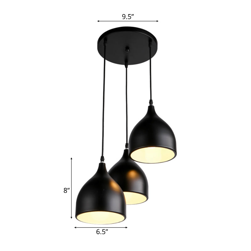 Modern Metal 3-Light Pendant In Black/White With Round/Linear Canopy