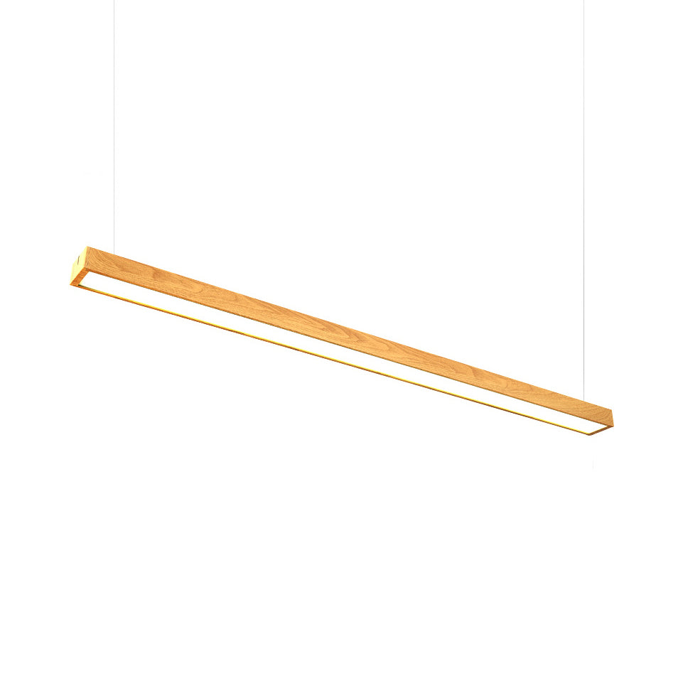 Wooden Shade Led Office Pendant Lighting - Sleek Rectangular Linear Design In Minimal Dark