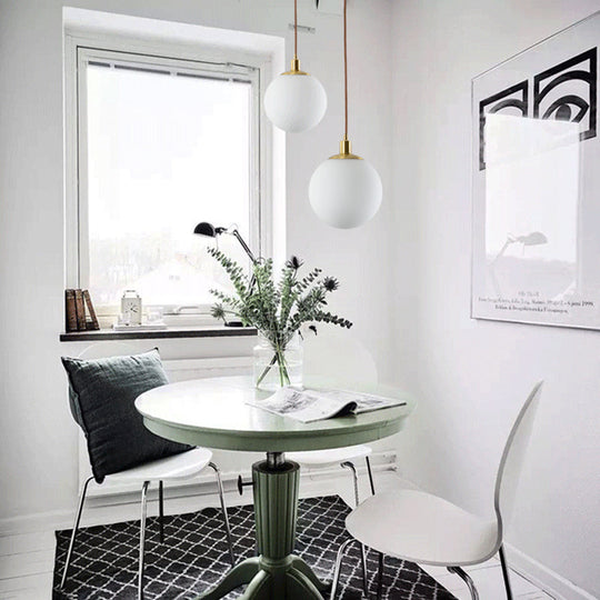 Modern Milky Glass Pendant Lamp In Brass With Led Light - 6/8/10 Width / 6