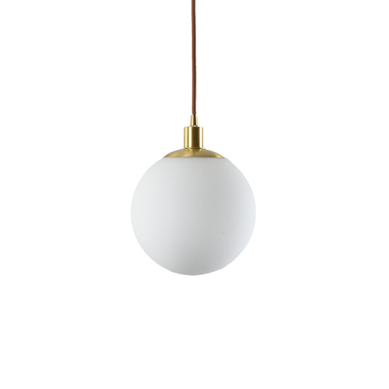Milky Glass Ball Pendant Light: Modern Led Ceiling Lamp In Brass (6’/8’/10’ Wide)