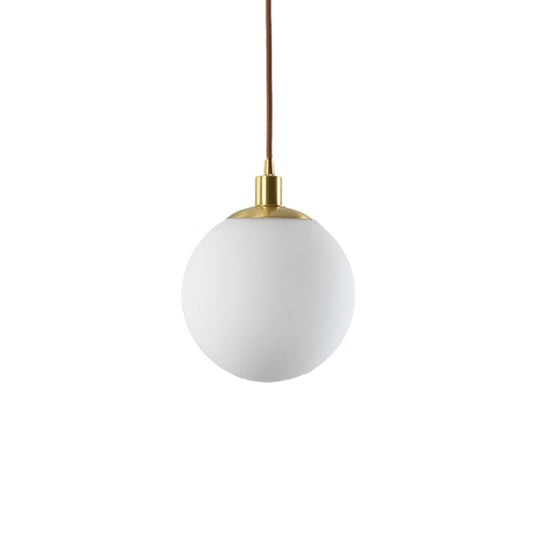 Modern Milky Glass Pendant Lamp In Brass With Led Light - 6/8/10 Width
