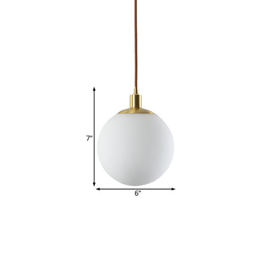 Modern Milky Glass Pendant Lamp In Brass With Led Light - 6/8/10 Width