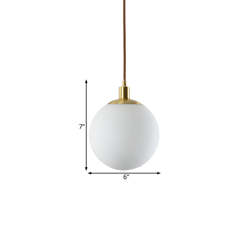 Milky Glass Ball Pendant Light: Modern Led Ceiling Lamp In Brass (6’/8’/10’ Wide)