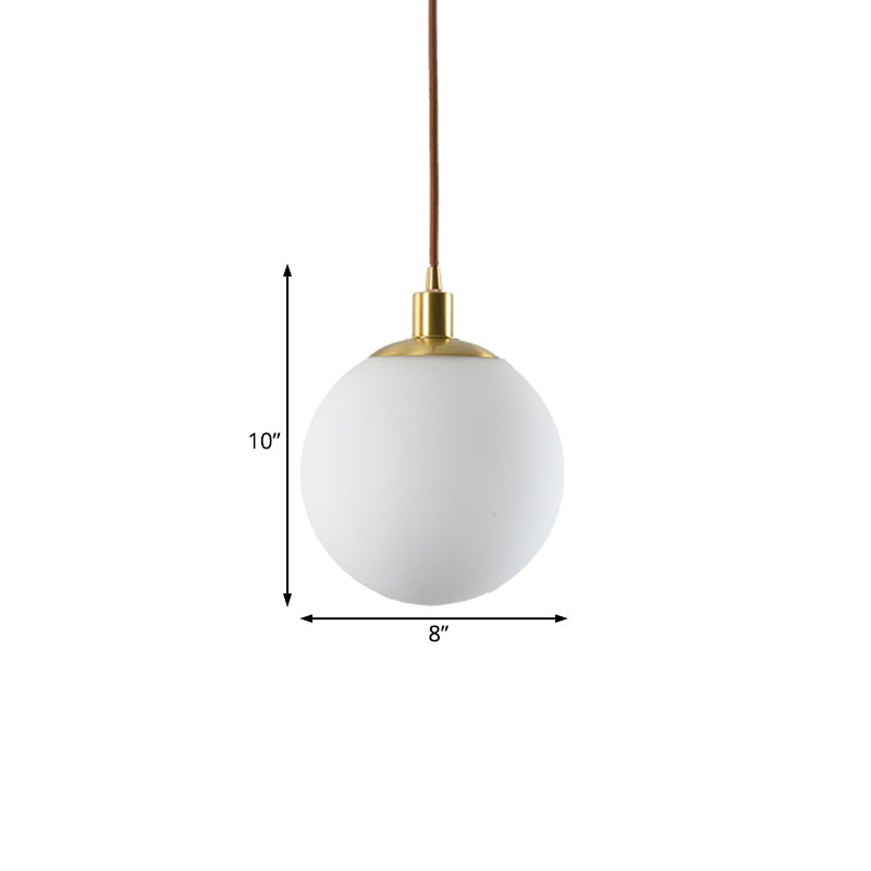 Modern Milky Glass Pendant Lamp In Brass With Led Light - 6/8/10 Width