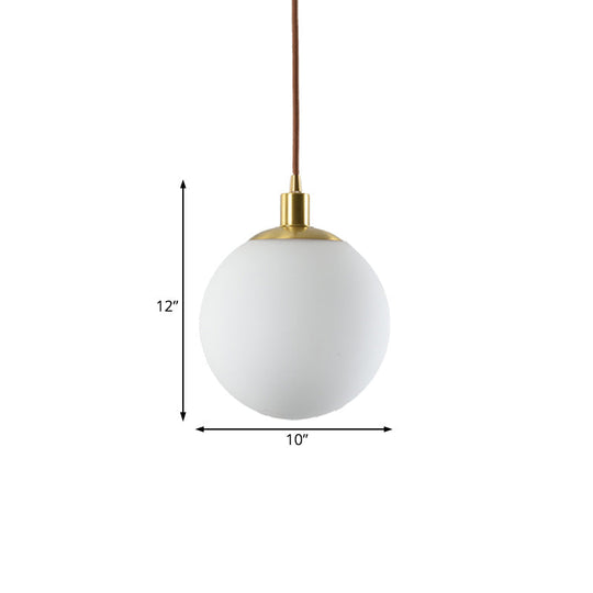 Milky Glass Ball Pendant Light: Modern Led Ceiling Lamp In Brass (6’/8’/10’ Wide)