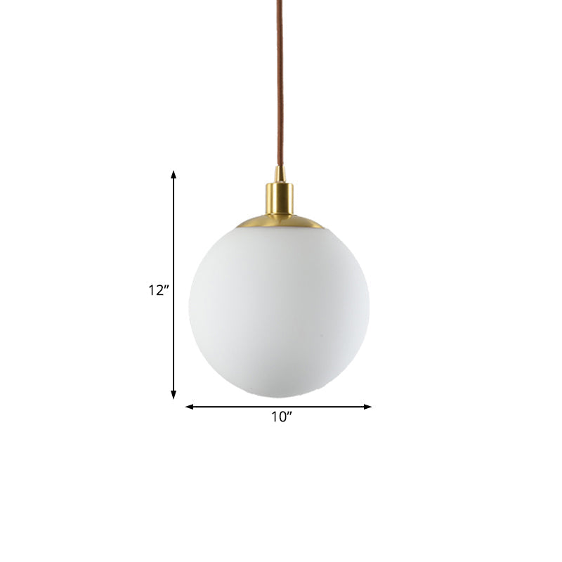 Modern Milky Glass Pendant Lamp In Brass With Led Light - 6/8/10 Width