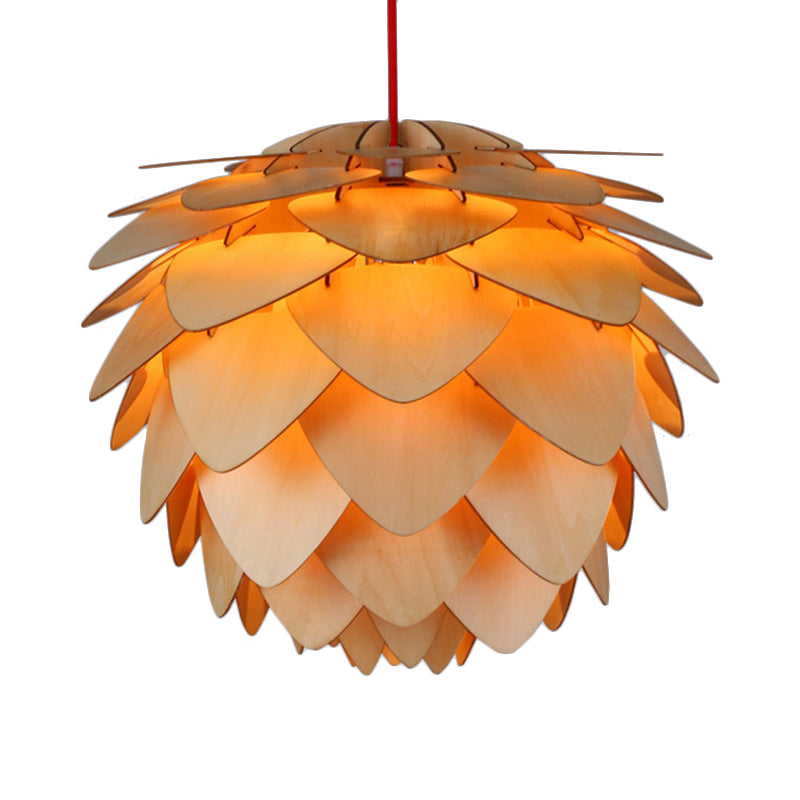 12/18 Country Style Pine Cone Pendant Lamp With Wood And Beige Suspension Light For Dining Table