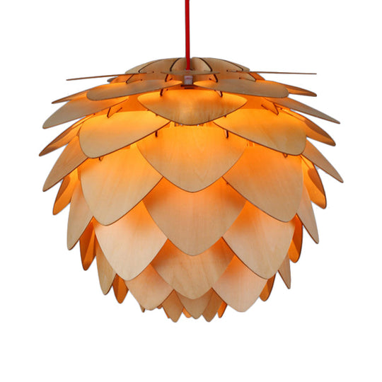 12/18 Country Style Pine Cone Pendant Lamp With Wood And Beige Suspension Light For Dining Table