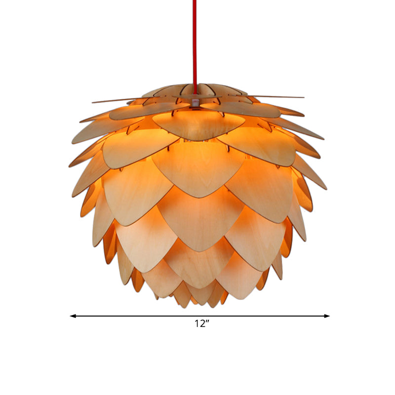 12/18 Country Style Pine Cone Pendant Lamp With Wood And Beige Suspension Light For Dining Table