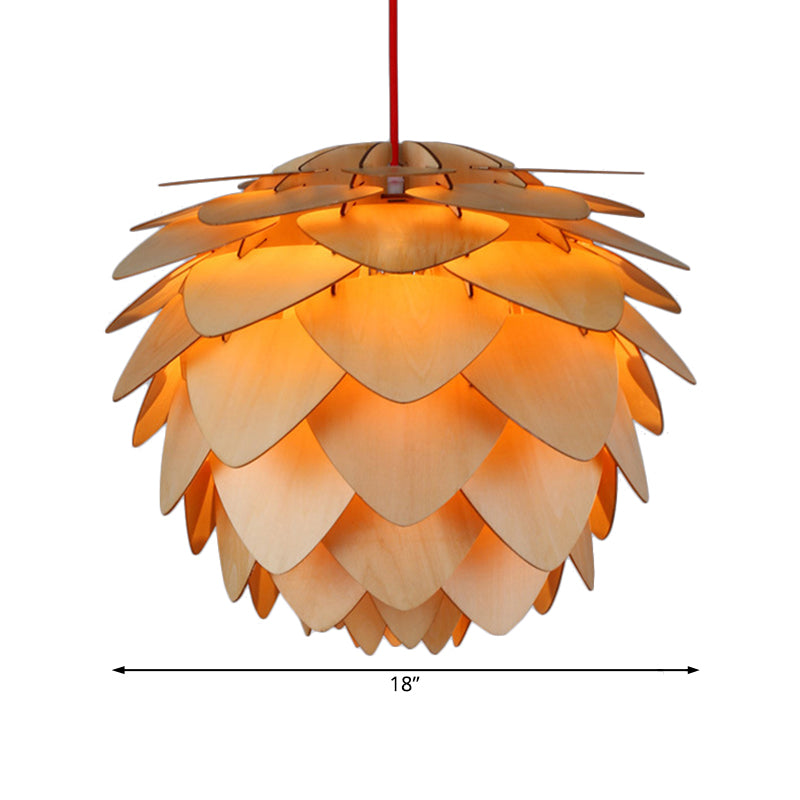 12/18 Country Style Pine Cone Pendant Lamp With Wood And Beige Suspension Light For Dining Table