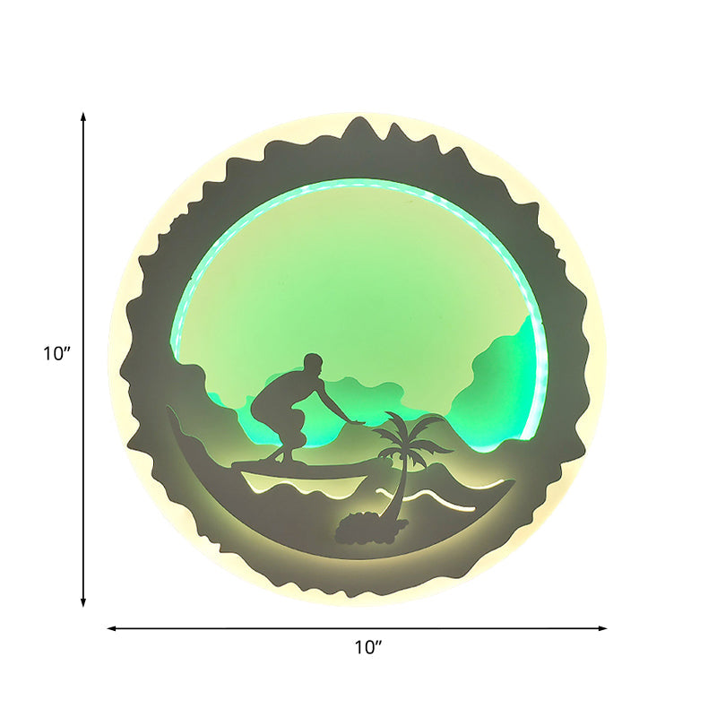 Chinese Style Led Wall Mounted Bedroom Mural Light With Loving Family/Surfing Pattern In