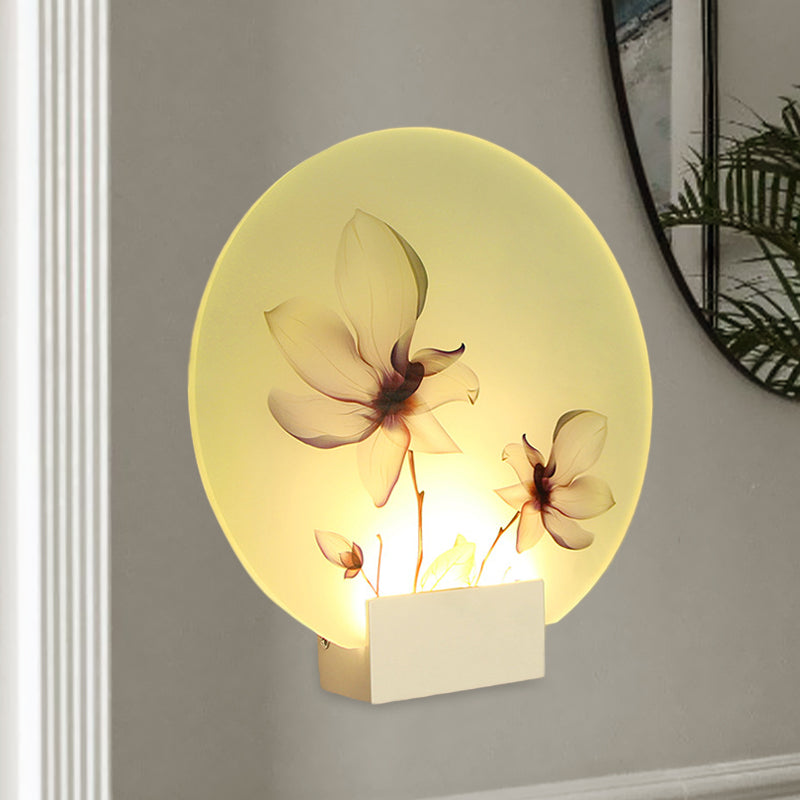 Oriental Style Circular Led Blossoms Wall Lamp - White Acrylic Corridor Lighting