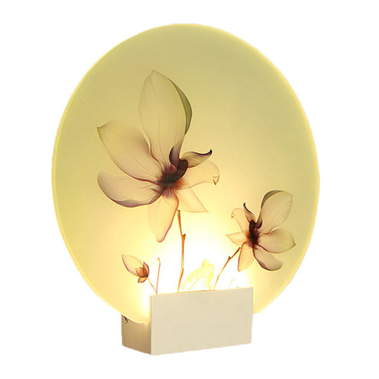 Oriental Style Circular Led Blossoms Wall Lamp - White Acrylic Corridor Lighting