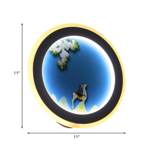 Nordic Style Elk Deer Wall Mounted Led Light In Blue/Yellow Acrylic Design