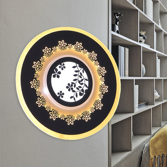 Modern Black Wall Mount Led Light Fixture With Feather/Blossom Pattern White / B