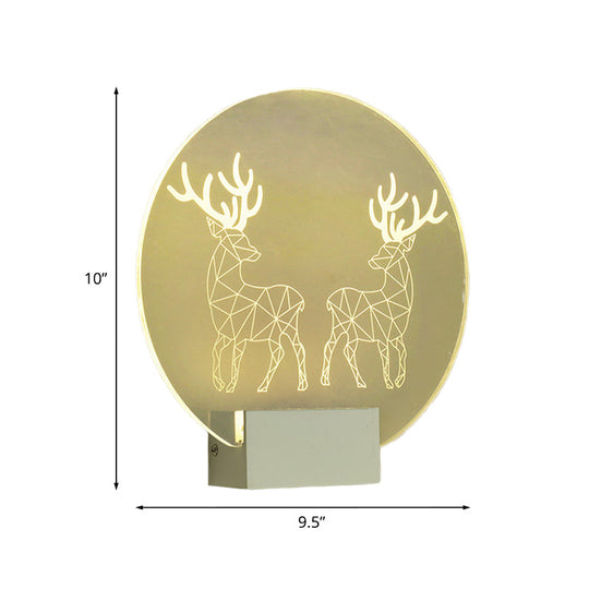 Modern Elk Deer Wall Lamp With Led Acrylic Light - Clear Circular Design