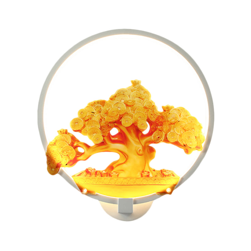 Autumn Tree Patterned Metal Led Wall Light For Hallways - White/Black (Right/Left)