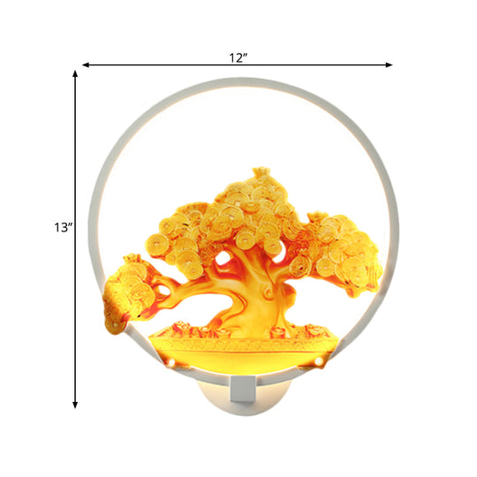 Autumn Tree Patterned Metal Led Wall Light For Hallways - White/Black (Right/Left)