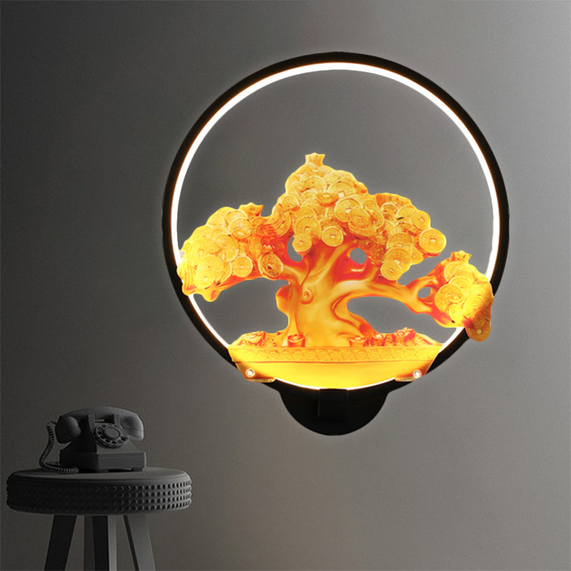 Autumn Tree Patterned Metal Led Wall Light For Hallways - White/Black (Right/Left)