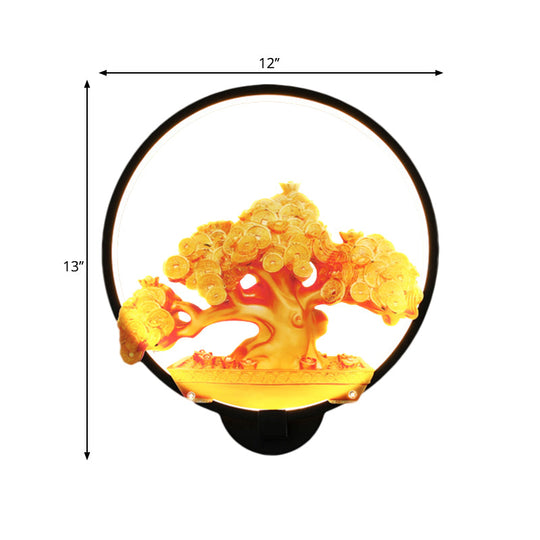 Autumn Tree Patterned Metal Led Wall Light For Hallways - White/Black (Right/Left)