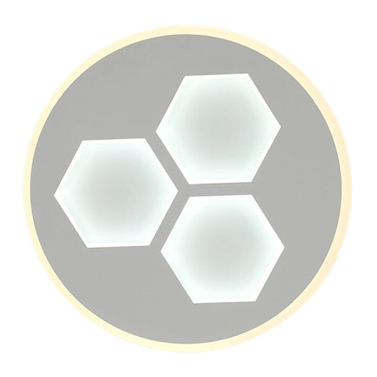 Modern Led Acrylic Ceiling Light With Hexagon Design - White Finish Circle Flush Mount