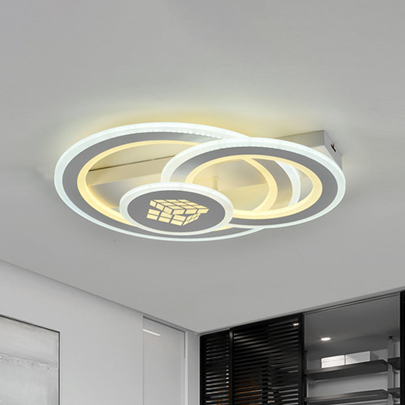 Modern Led Semi - Mount Ceiling Lamp For Bedroom - White Acrylic 3 Circular Lights