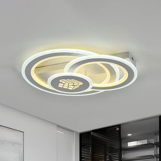 Modern Led Semi - Mount Ceiling Lamp For Bedroom - White Acrylic 3 Circular Lights