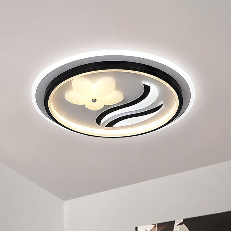 Modern Flower - Inspired Black Acrylic Led Flush Mount Light For Bedroom (Customizable In 15 Days)