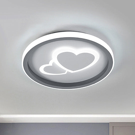 Modern Grey Led Flush Mount Light With Heart Pattern For Bedrooms / Loving