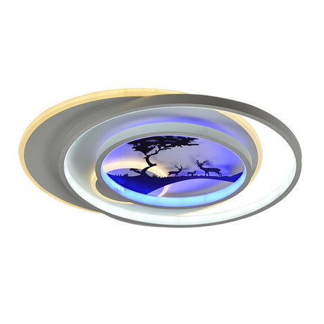Modern White Flush Light Fixture: Led Acrylic Flushmount Lamp With Elegant Patterns - Flower Deer