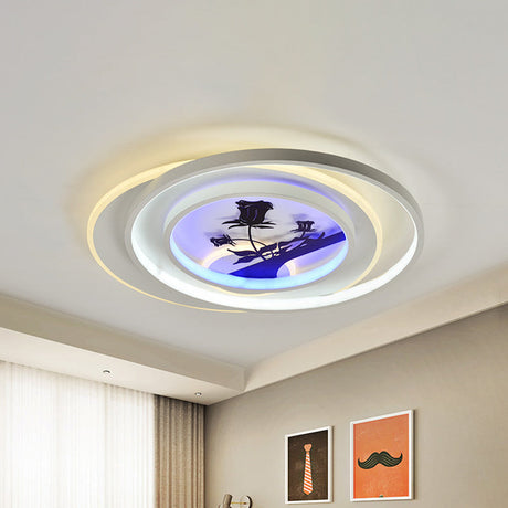 Modern White Flush Light Fixture: Led Acrylic Flushmount Lamp With Elegant Patterns - Flower Deer