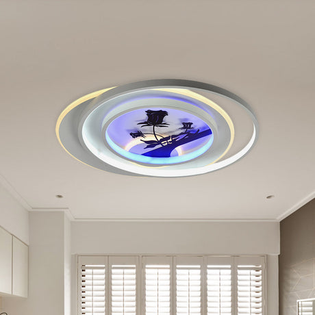 Modern White Flush Light Fixture: Led Acrylic Flushmount Lamp With Elegant Patterns - Flower Deer