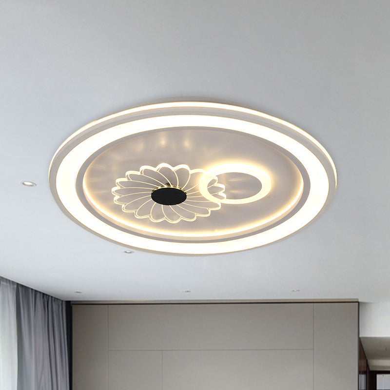 Contemporary White Led Flushmount For Bedroom With Acrylic Shade / C