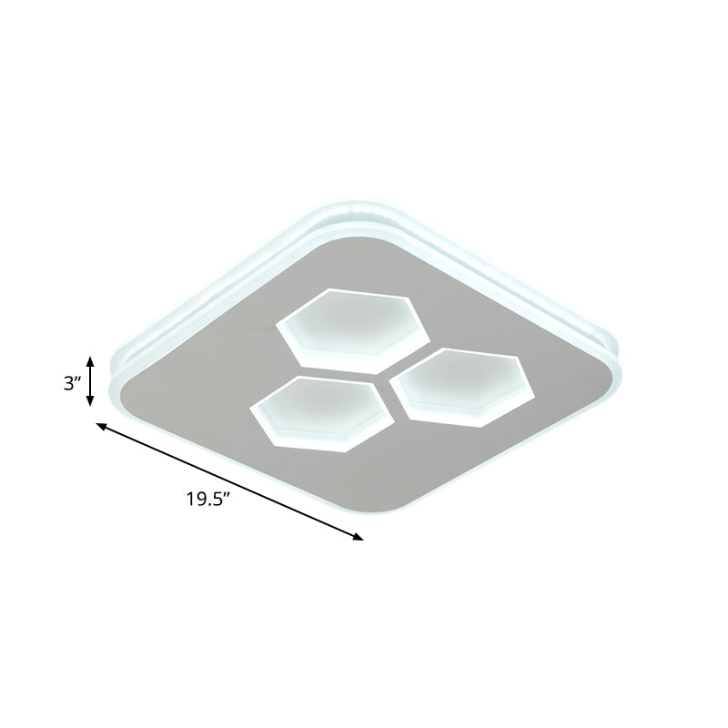 Modern Square Led White Flush Mount Ceiling Light With Acrylic Cover And Hexagon Design