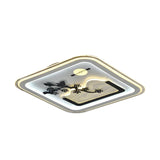 Modern Square Flushmount Led Lamp With Tree Pattern In White - Bedroom Fixture