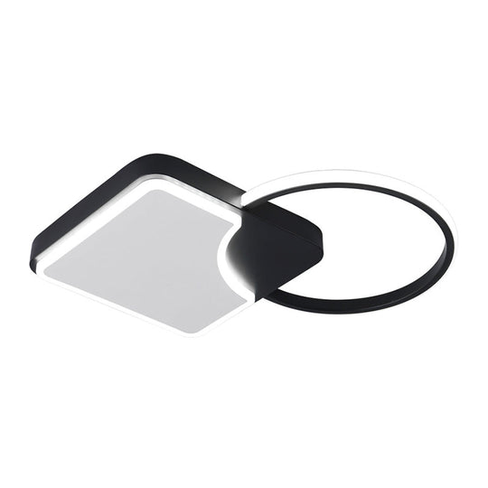 Modern Flush Mounted Led Lamp Fixture In Black White/Warm Light - Ring And Rhombus Corridor