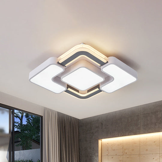 Contemporary Led Rhombus Metal Flush Mount Ceiling Lamp For Bedroom - Black - White Design