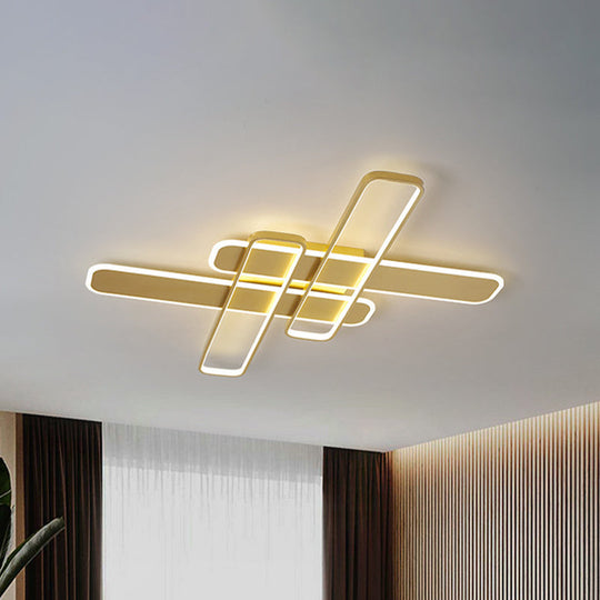 35.5’/43’ W Cross Rectangle Flushmount Led Flush Light Fixture - Minimal Acrylic White/Black/Gold