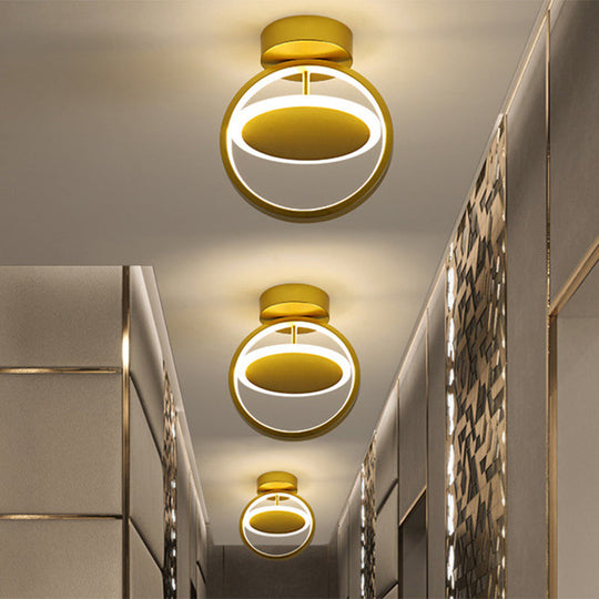 Modern Circle Led Flush Mount Light - Metallic Gold White/Warm Glow For Hallway