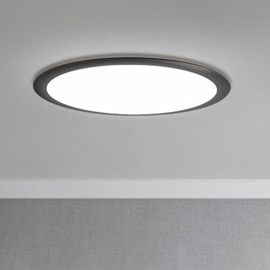 Minimalist Led Black Flush Ceiling Light With Metallic Round Mount White/Warm Options